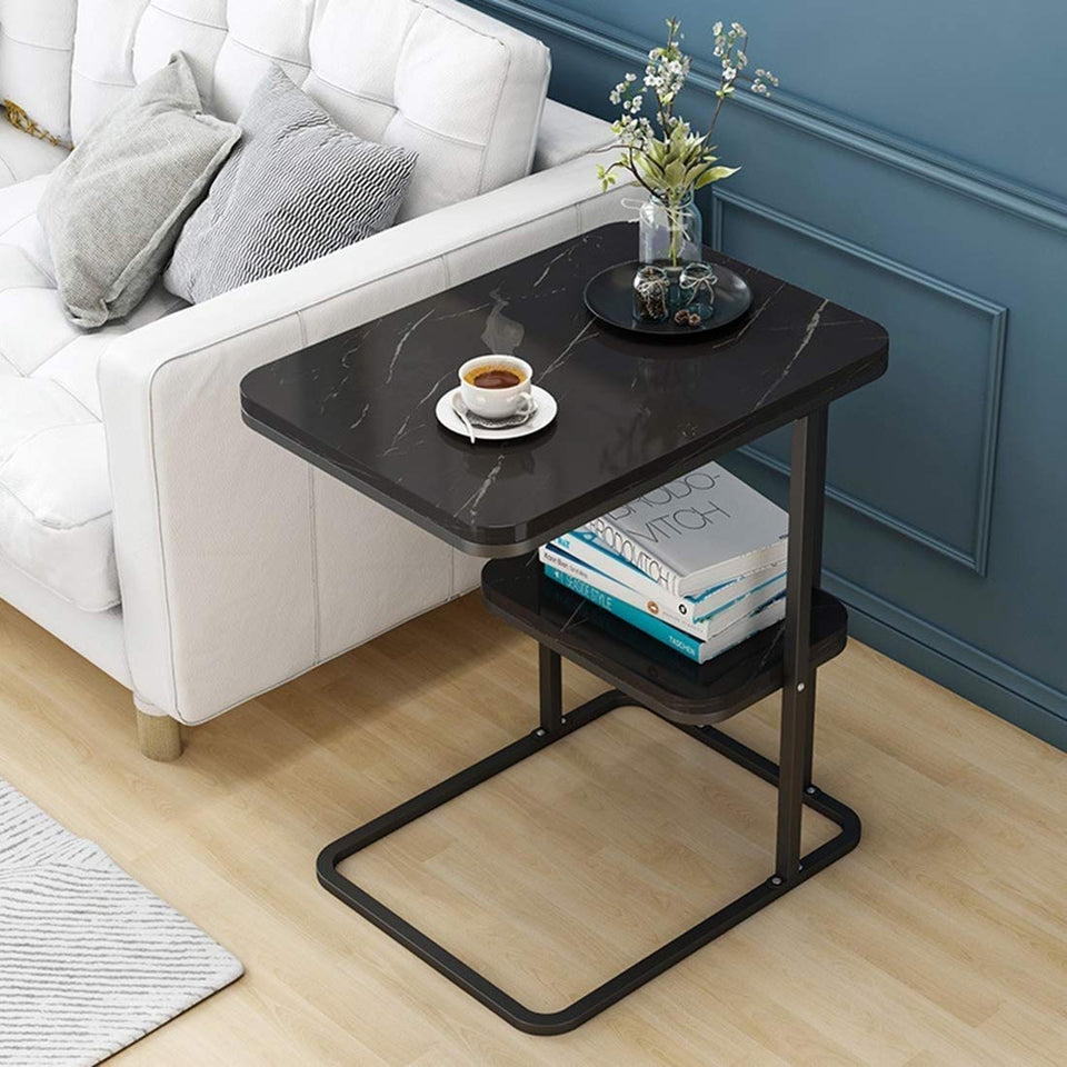 KJRJD 2-Tier mesilla, Sofá Fin Tablas de la Sala, de Noche Perfecto de Noche o de la Sala End/Mesa Decorativa, Marco del rectángulo de sobremesa Robusta de Acero, Diseño de Interiores