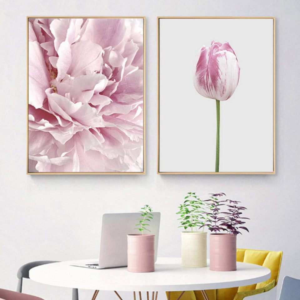 wymhzp 2 Piezas Imprime Flores Cartel Rosa y Gris Pastel Pared Arte Moderno botánico Lienzo Pintura para Dormitorio decoración del hogar 40x60 cm sin Marco