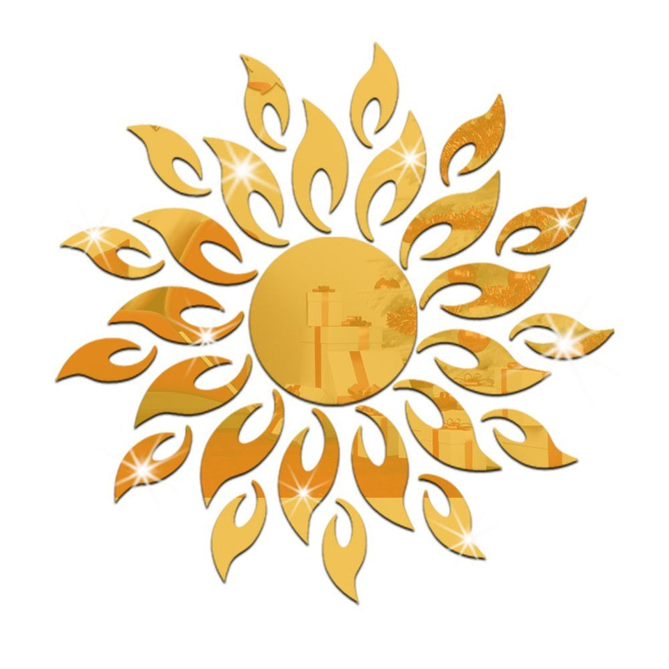 Pegatinas de Pared de 3D Sol Brillante Espejo Oro Calcomanías de Pared Desprendibles del Arte de la Moda de DIY de Doble Cara Decoración de Pared para Sala de Estar, Dormitorio, Hogar -27 Partes