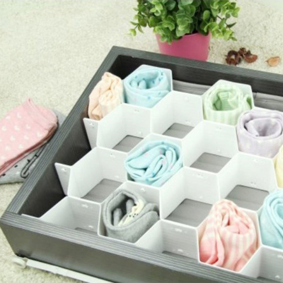 Xin Store Organizador de cajones con diseño de panal de abeja para ropa interior, calcetines, brasieres, cinturones, bufandas, set de (incluye 24