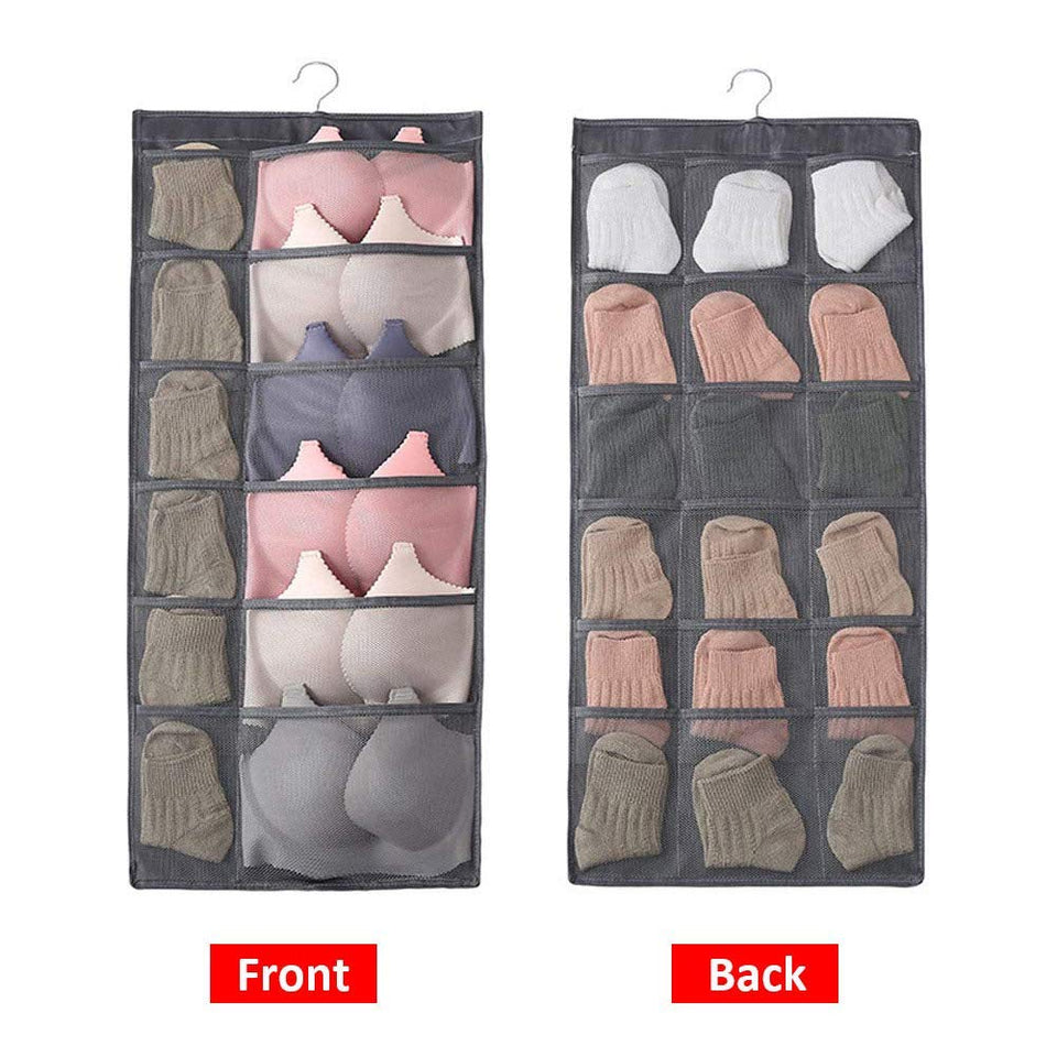 Jasinber Organizador del armario que cuelga, 30 bolsillos organizador de armario de doble cara para ropa interior, sujetador, calcetines (Gris)
