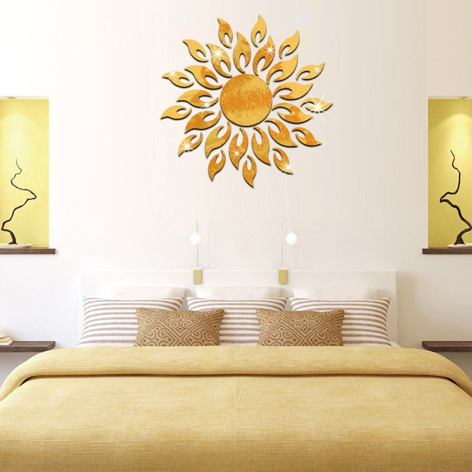 Pegatinas de Pared de 3D Sol Brillante Espejo Oro Calcomanías de Pared Desprendibles del Arte de la Moda de DIY de Doble Cara Decoración de Pared para Sala de Estar, Dormitorio, Hogar -27 Partes