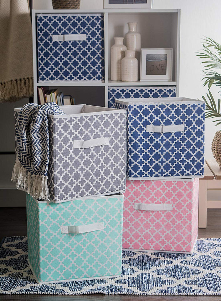 DII Contenedores plegables de tela para guarderías, oficinas, armarios, decoración del hogar, organizadores en cubo y necesidades de almacenamiento diarias, (grande, 27.9 x 27.9 x 27.9 cm), entramado gris, juego de 2, Set de 4, Gris (Lattice Gray), 1